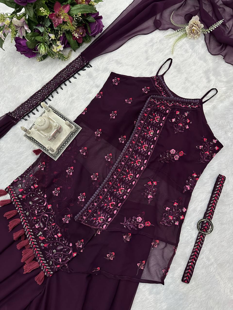 INDO-WESTERN FESTIVAL SPECIAL KURTI WITH DUPATTA, BELT AND PLAZZO