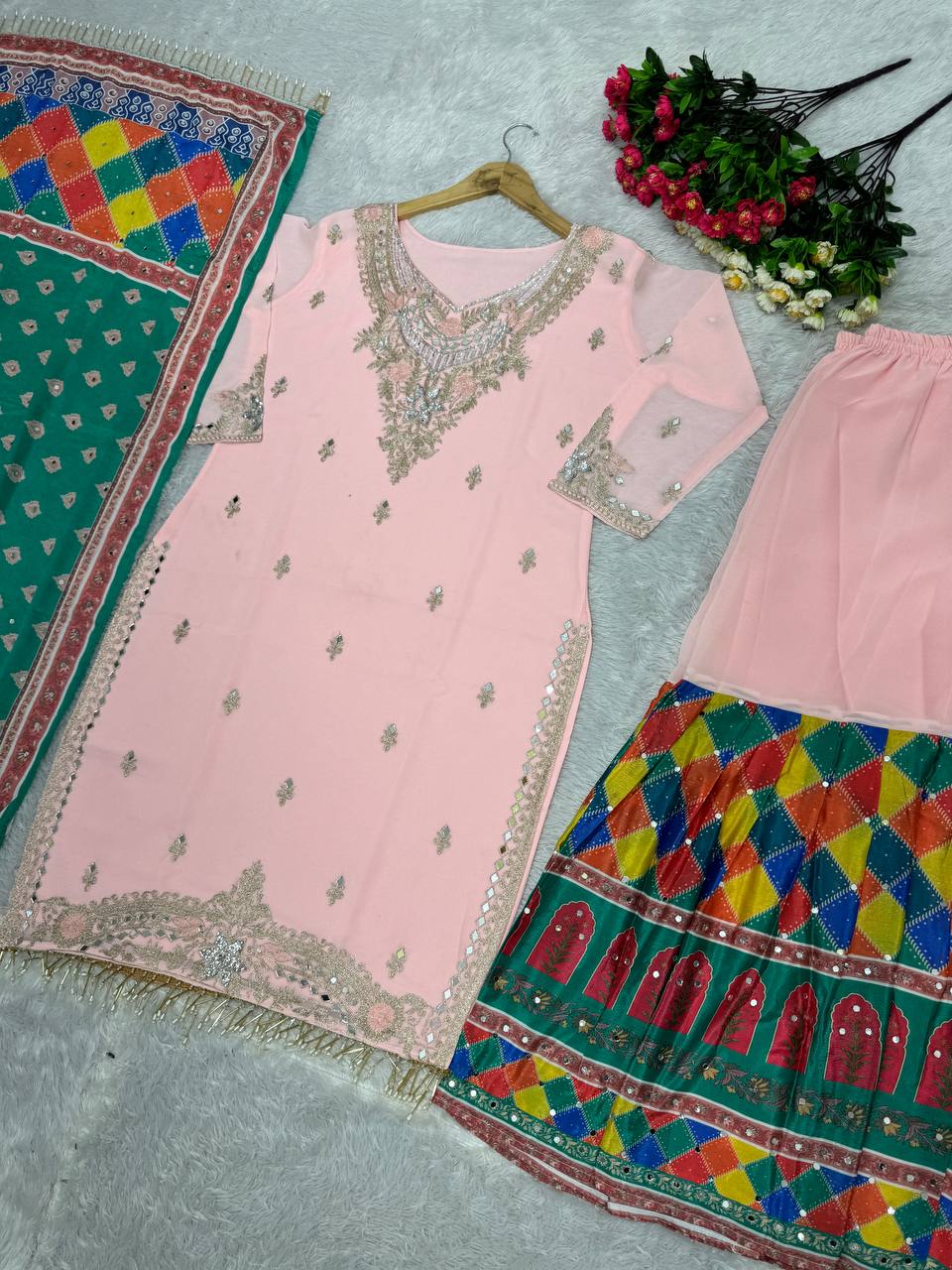 NEW DESIGNER HEAVY FUAX GEORGETTE SEQUENCE WORK PAKISTANI SUIT