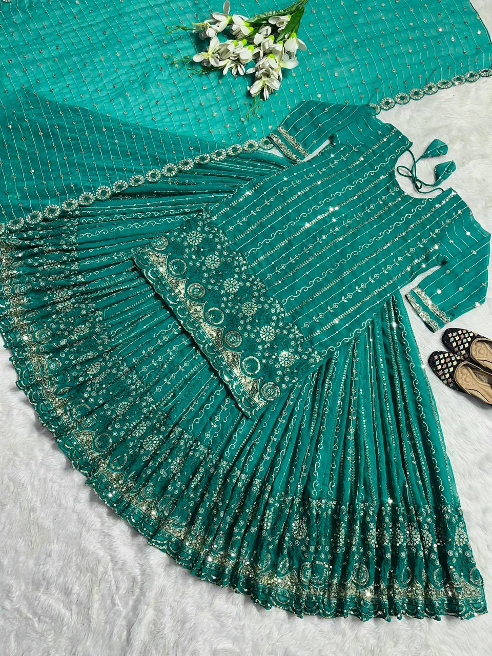 Faux Georgette With 5mm Sequence Fancy Border Work