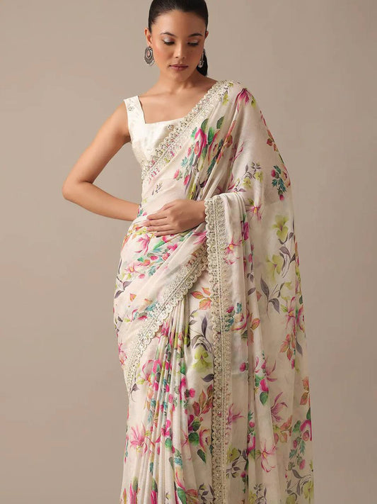 Digital Prints & Embroidery Codding & Sequins Work Saree