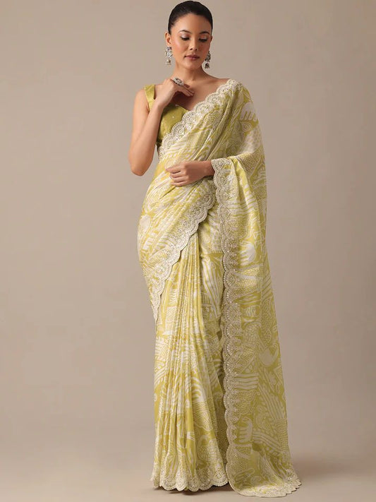 Digital Prints & Embroidery Codding & Sequins Work Saree