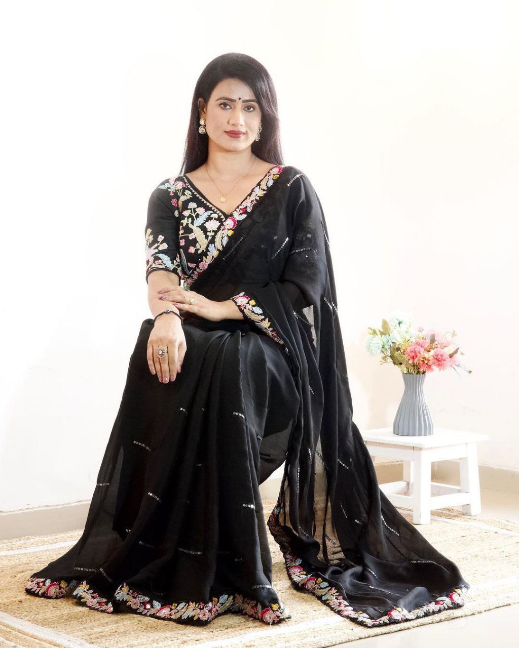 NEW TRENDING DESIGNER HEAVY EMBRODERY WORK WITH FULLY STICH BLOUSE SAREE