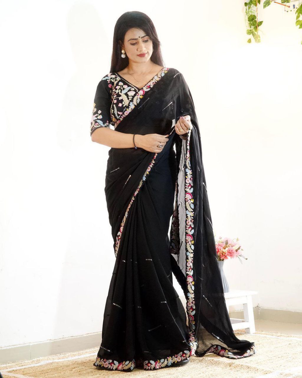 NEW TRENDING DESIGNER HEAVY EMBRODERY WORK WITH FULLY STICH BLOUSE SAREE