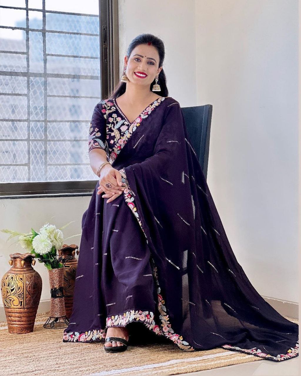 NEW TRENDING DESIGNER HEAVY EMBRODERY WORK WITH FULLY STICH BLOUSE SAREE