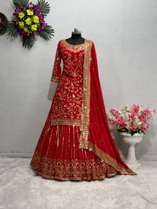 DESIGNER HEAVY EMBROIDERY SEQUENCE WORK TOP LEHENGAS WITH DUPATTA