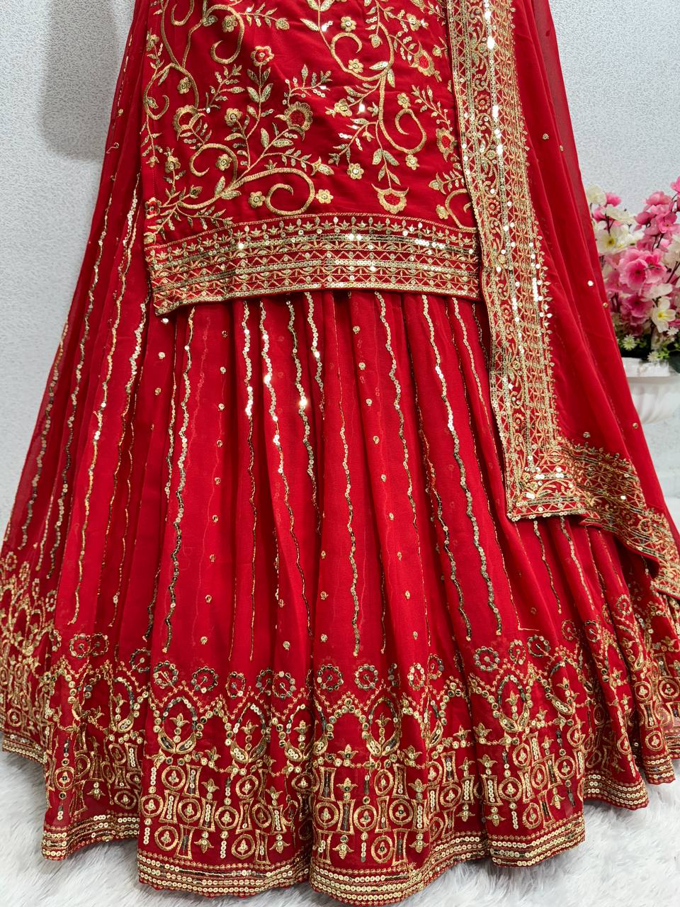 DESIGNER HEAVY EMBROIDERY SEQUENCE WORK TOP LEHENGAS WITH DUPATTA