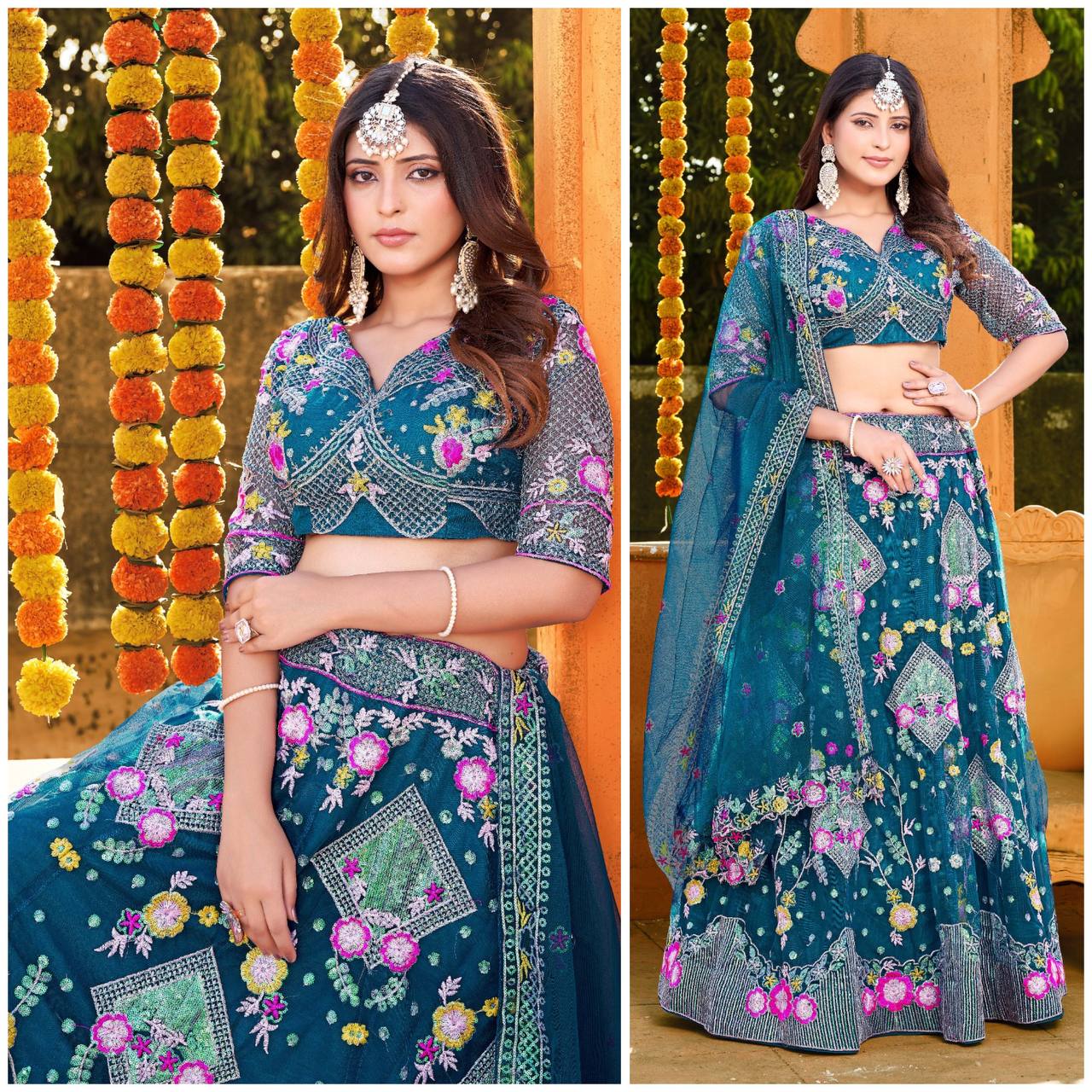 Own Modelling 3.5 Meter Flared Lehenga Butterfly Net embroidered Sequins work