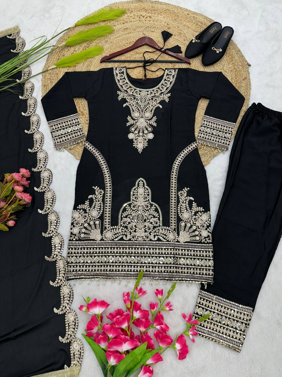 New Designer Collection In Pure Chinnon With Heavy Embroidery Sequence Work