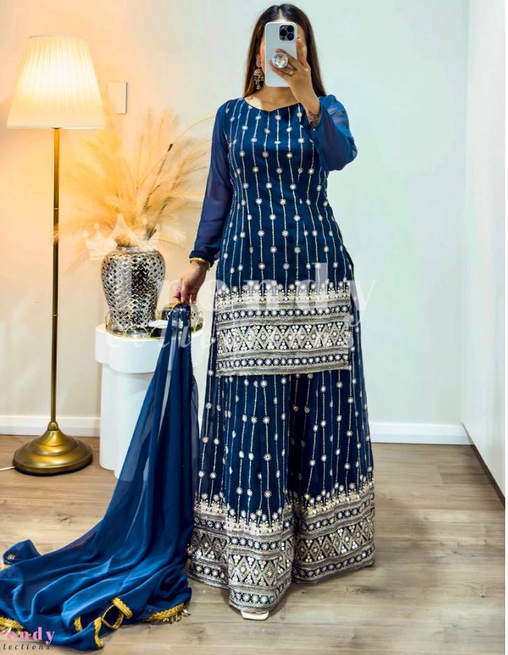 ĐĚSIGNER PARTY WEAR KURTI AND SARARA WITH FANCY DUPPATA WITH HAVY EMBROIDERY WORK