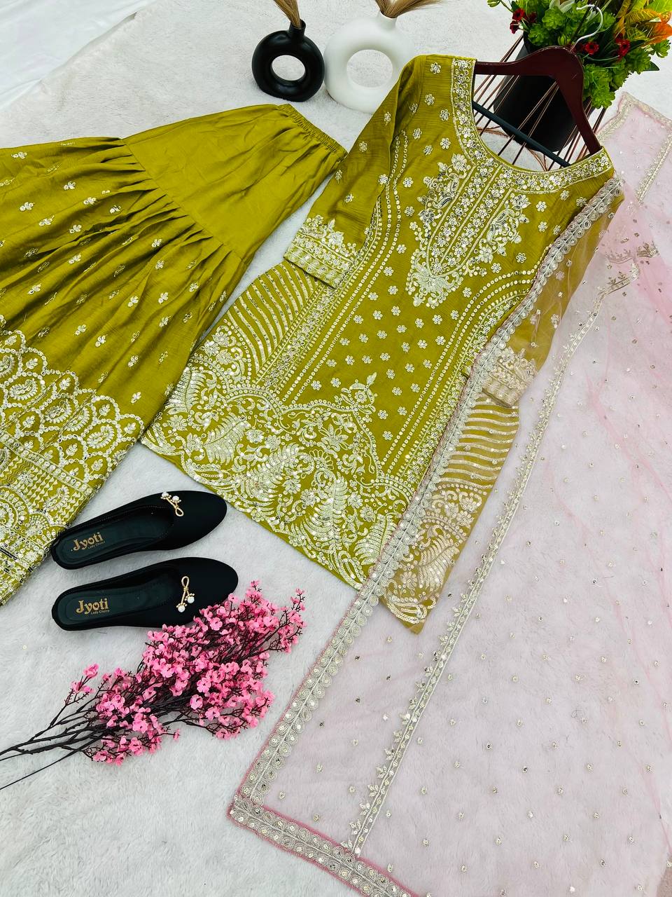 New Sharara Collection Faux Georgette Top-Bottom And Dupatta Set Fully Stitched Ready To Wear