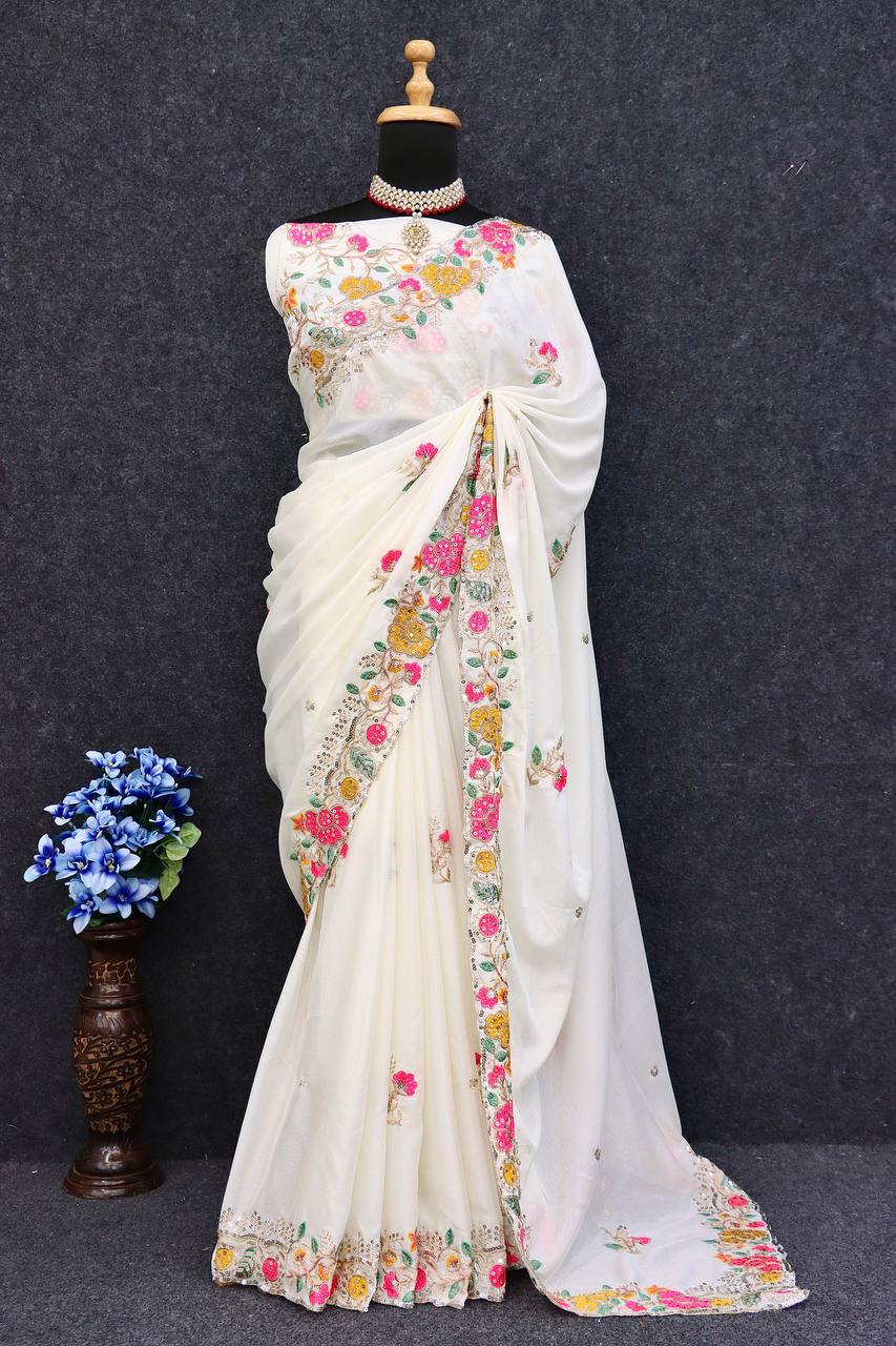 Premium Diamond Chinon Silk Saree