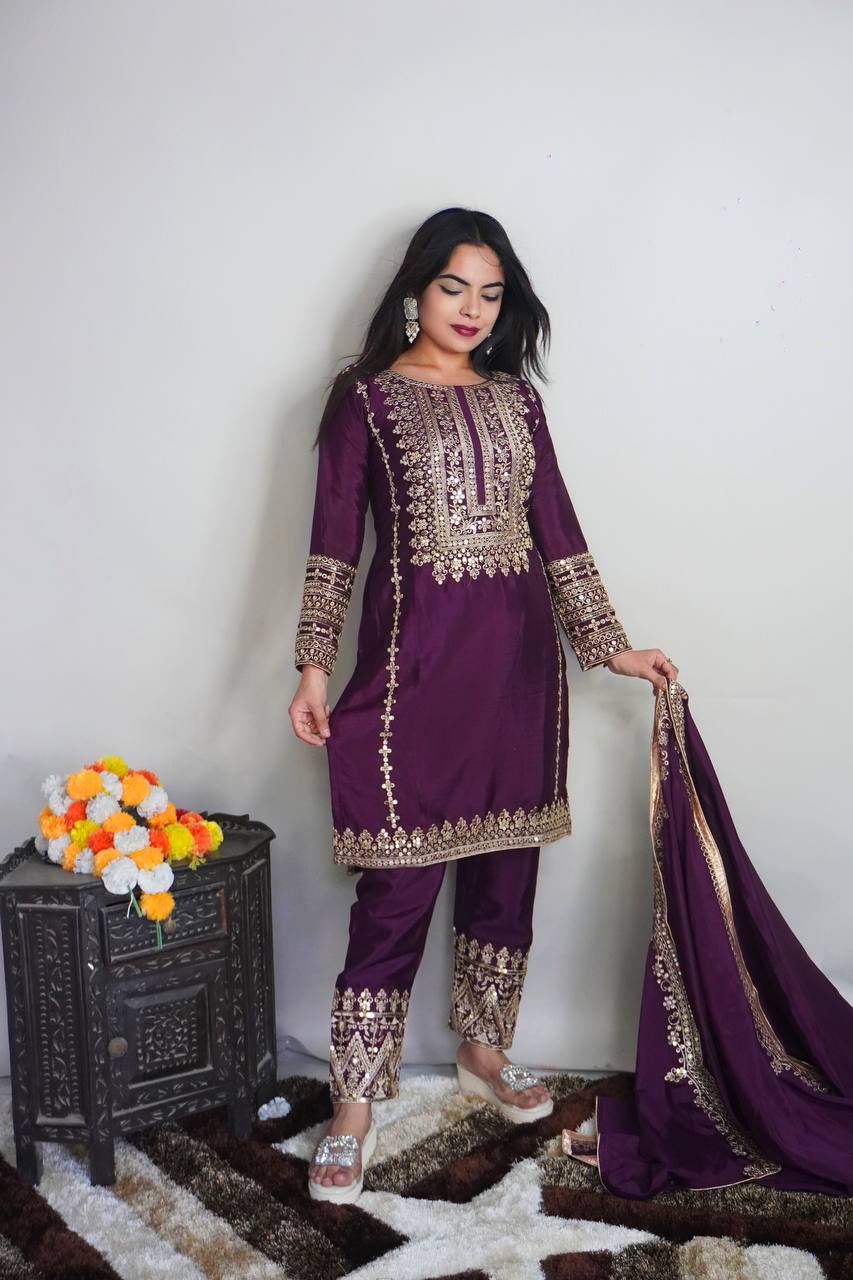 New Designer Collection In Pure Chinnon With Heavy Embroidery Sequence Work