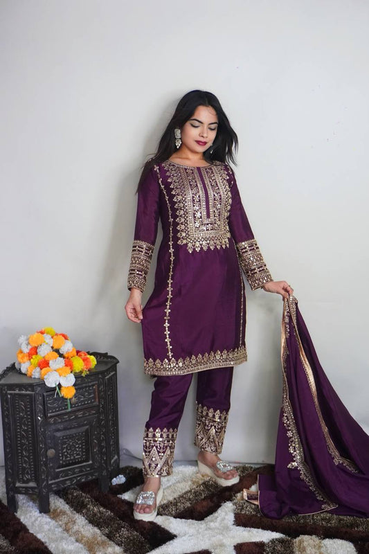 New Designer Collection In Pure Chinnon With Heavy Embroidery Sequence Work