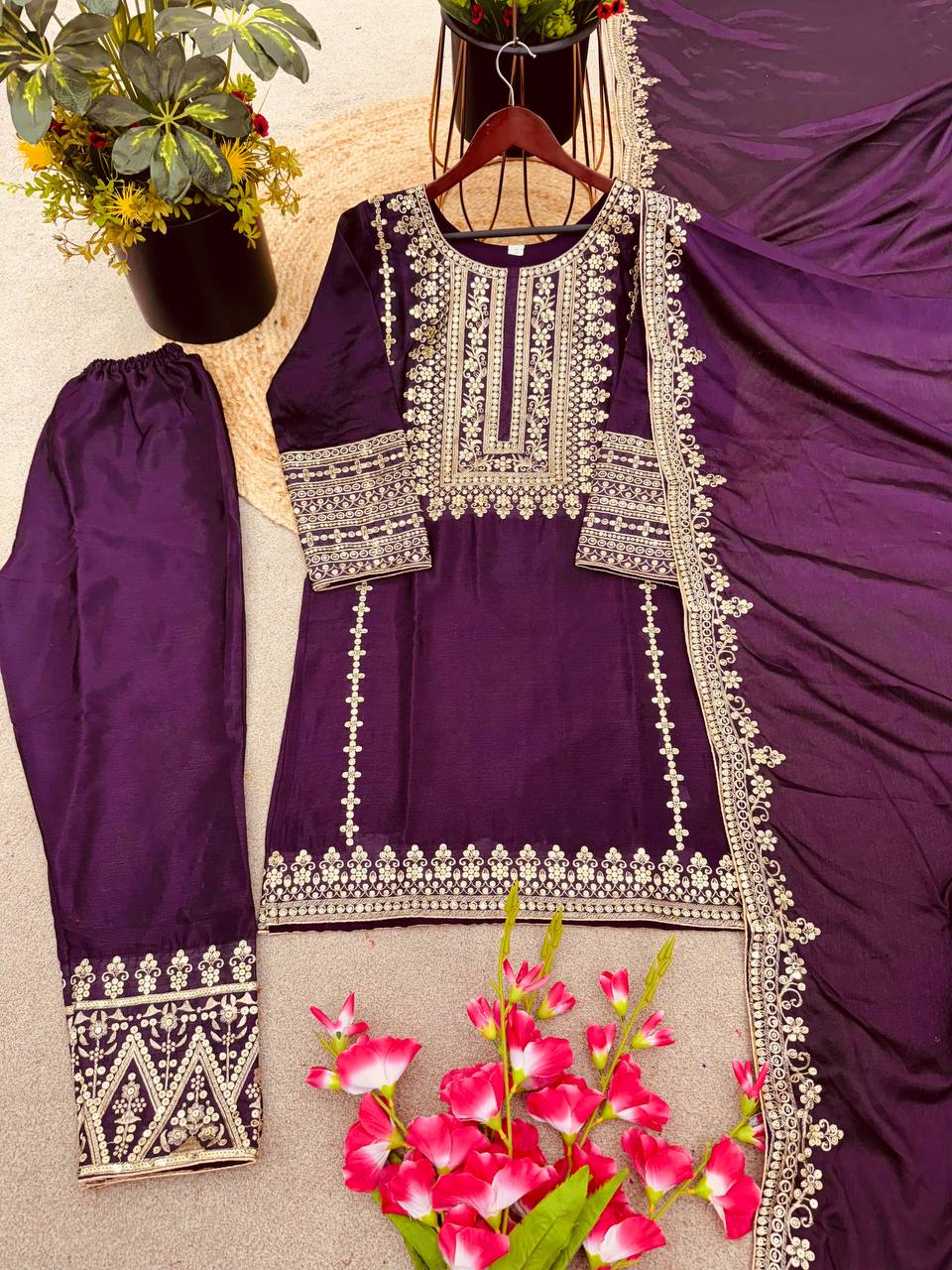 New Designer Collection In Pure Chinnon With Heavy Embroidery Sequence Work