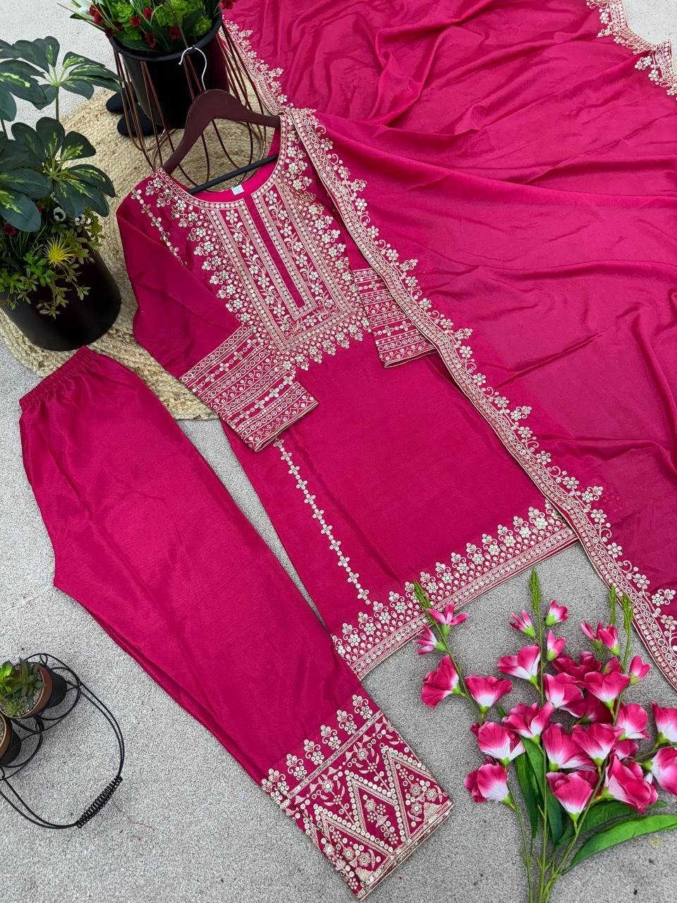 New Designer Collection In Pure Chinnon With Heavy Embroidery Sequence Work