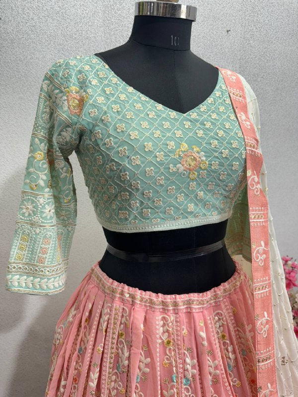 BRIDAL WEAR HEAVY EMBROIDERED SEQUENCE WORK LEHENGAS CHOLI