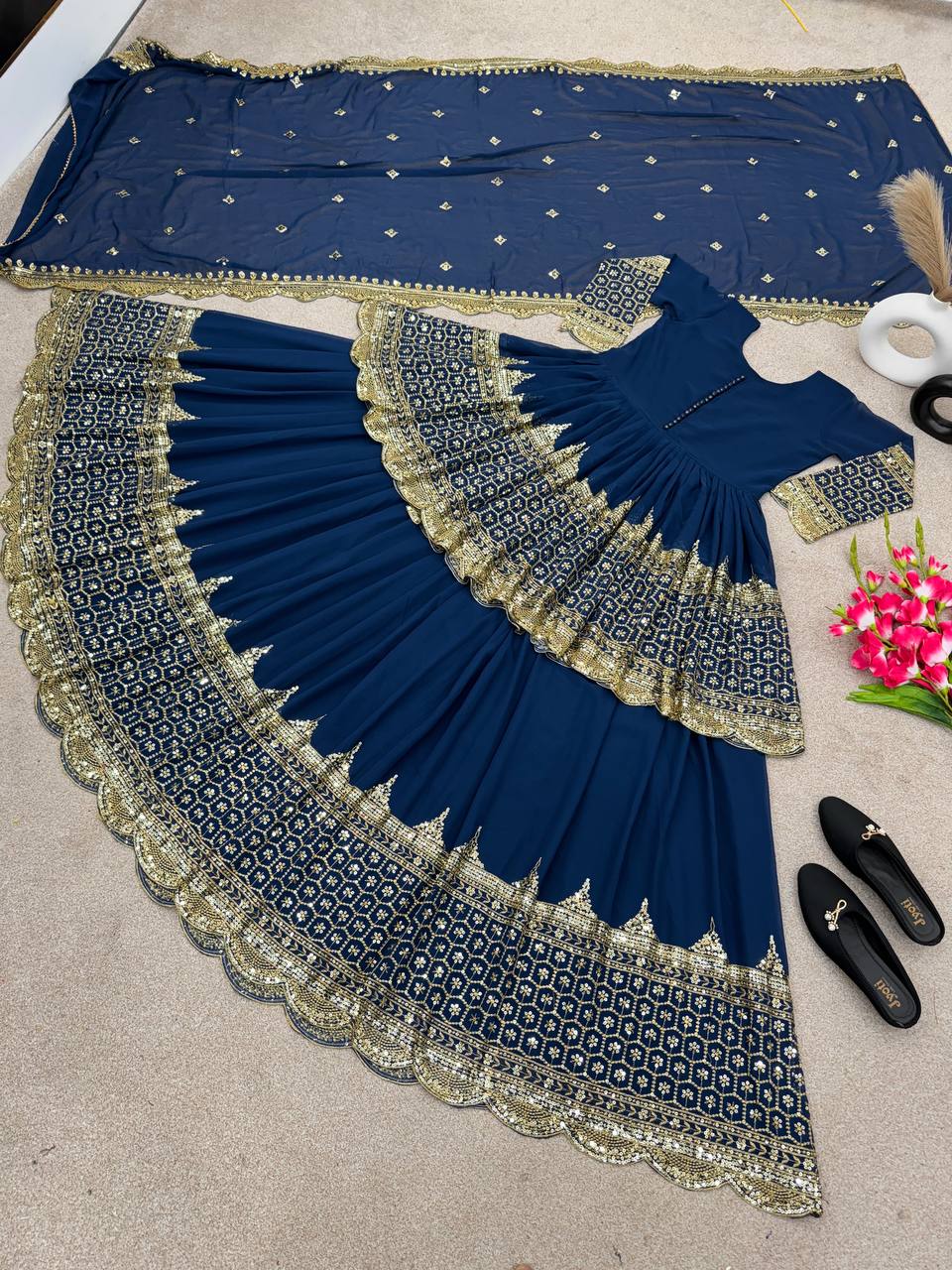 Faux Georgette With Heavy 5mm Embroidery Sequence Work Lehenga