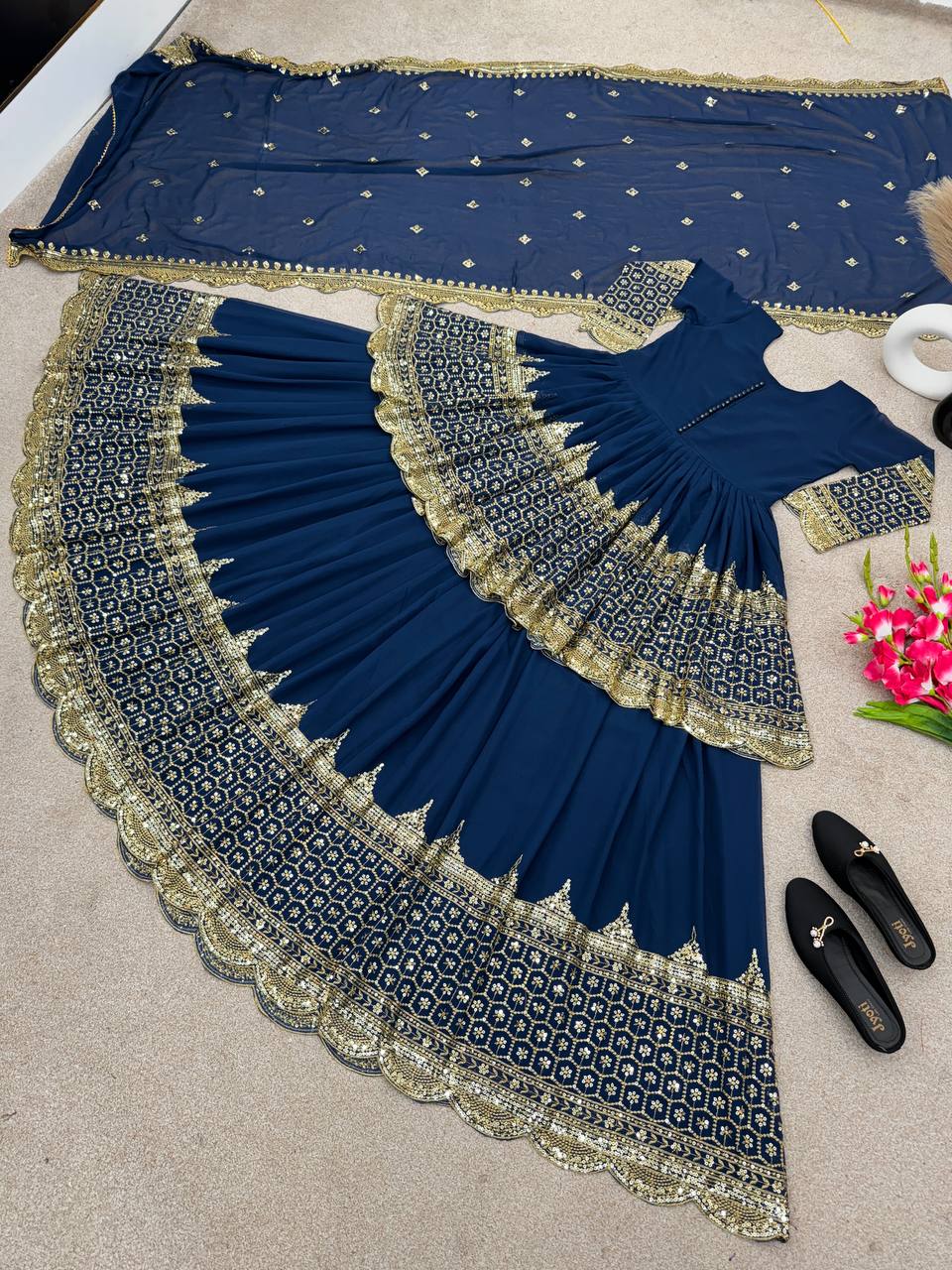 Faux Georgette With Heavy 5mm Embroidery Sequence Work Lehenga