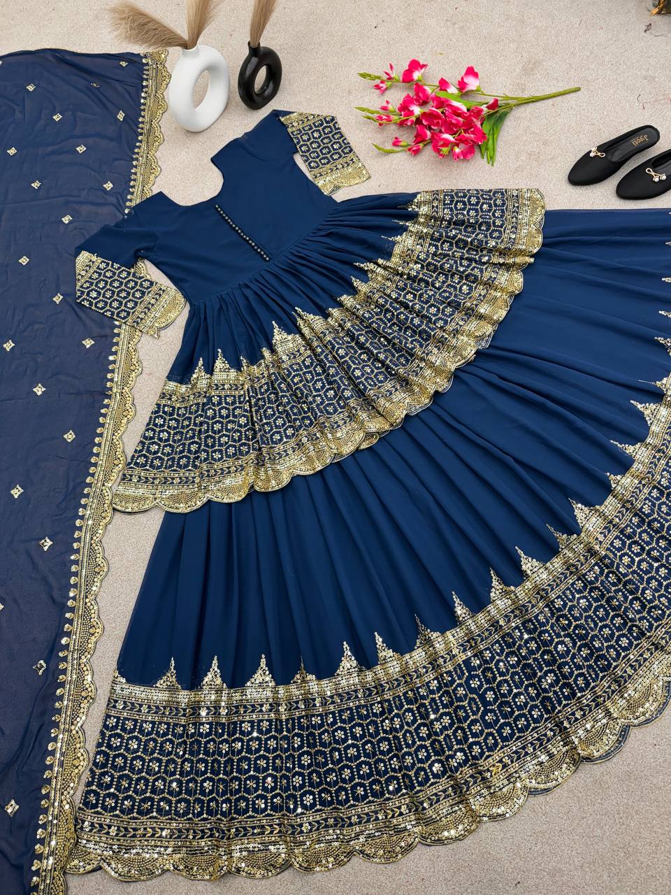 Faux Georgette With Heavy 5mm Embroidery Sequence Work Lehenga