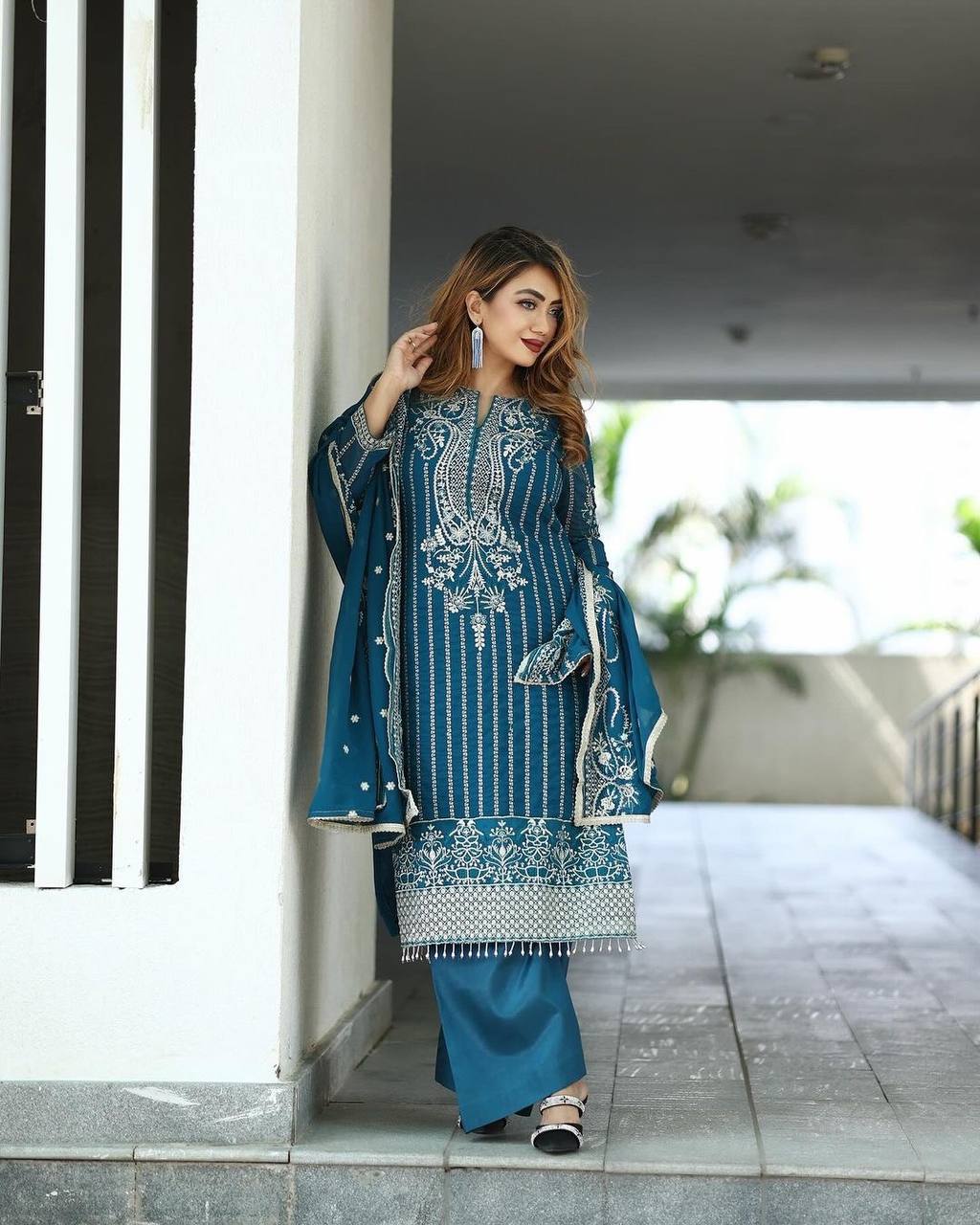 New Designer Collection In Pure Chinnon With Heavy Embroidery Sequence Work