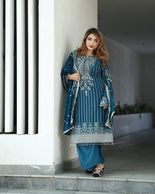 New Designer Collection In Pure Chinnon With Heavy Embroidery Sequence Work