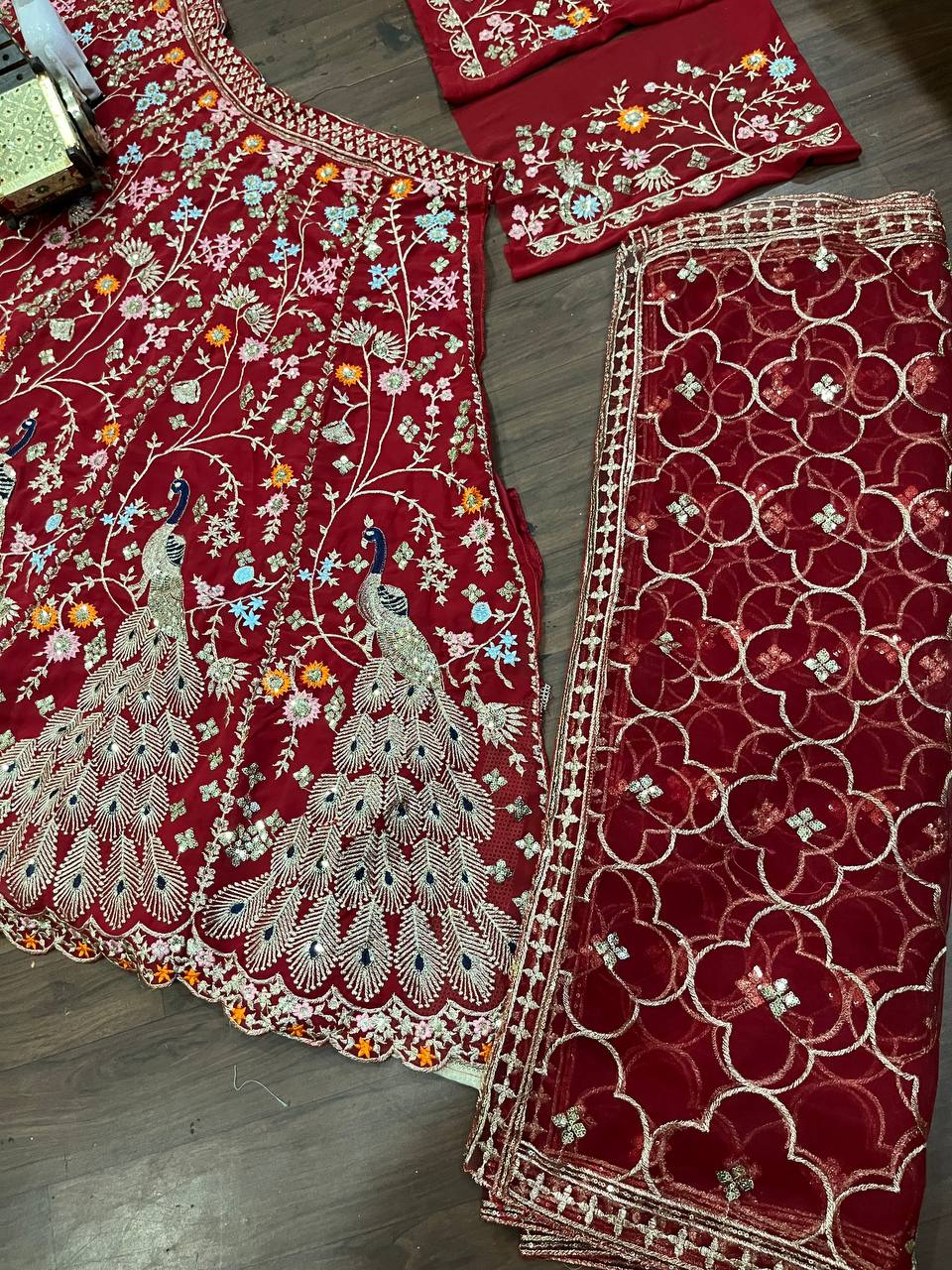 Launching 4 Meter Flared Dual Dupatta, Embroidered Sequins Work Lehenga