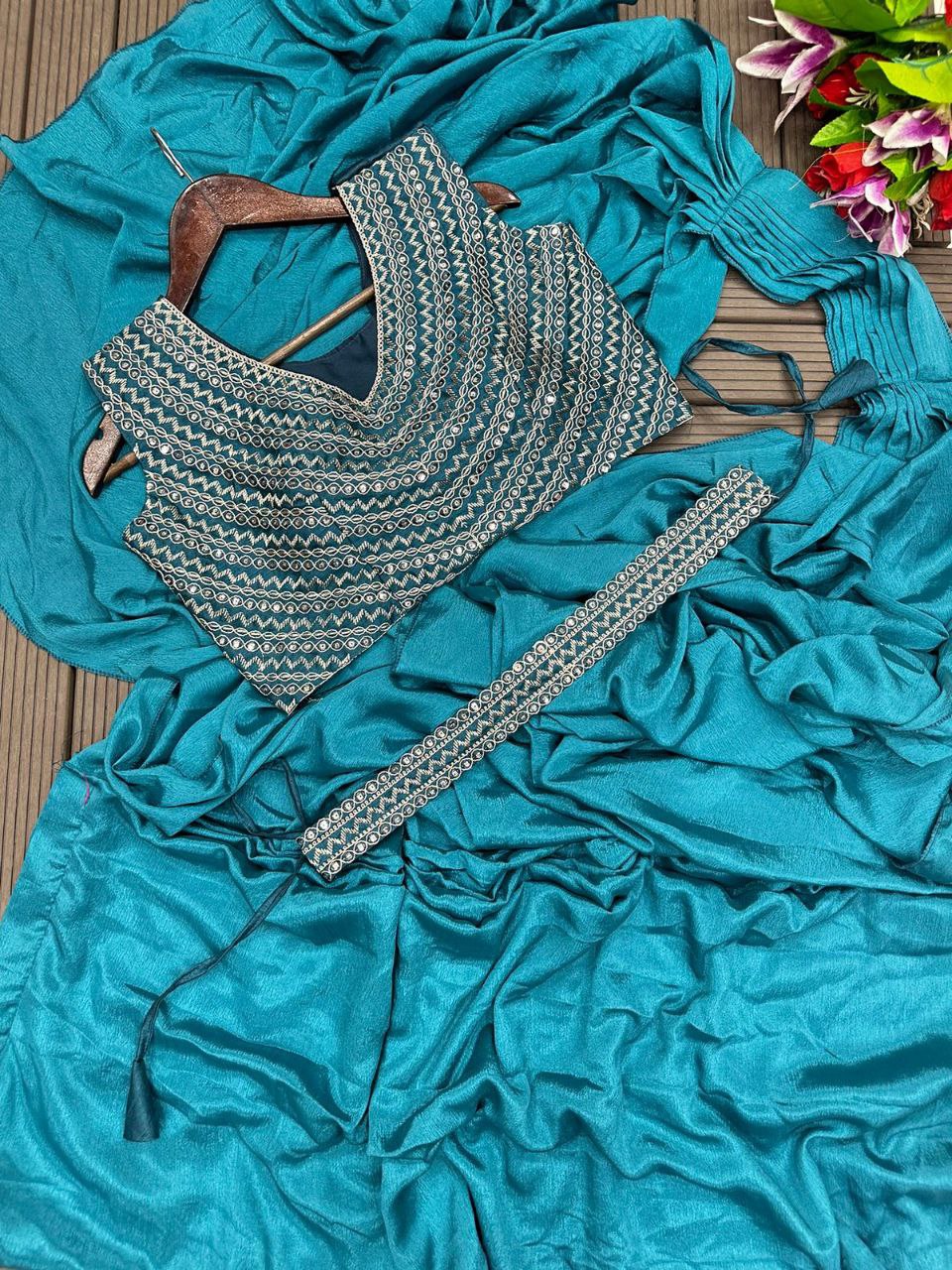 New Super Trending Embroidery cording work ready to wear saree with Embroidery Blouse