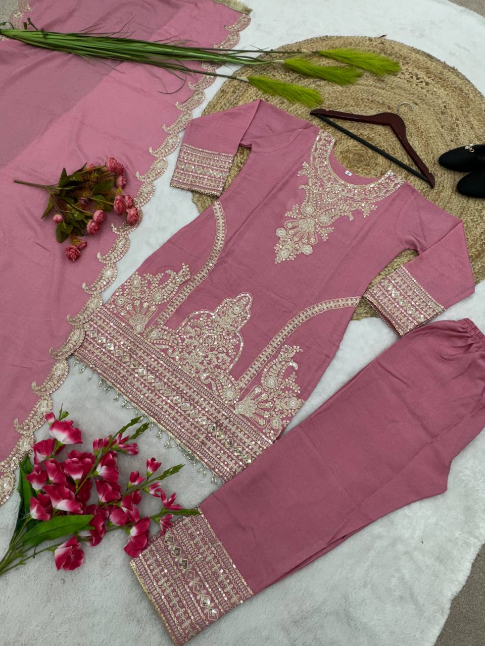 New Designer Collection In Pure Chinnon With Heavy Embroidery Sequence Work