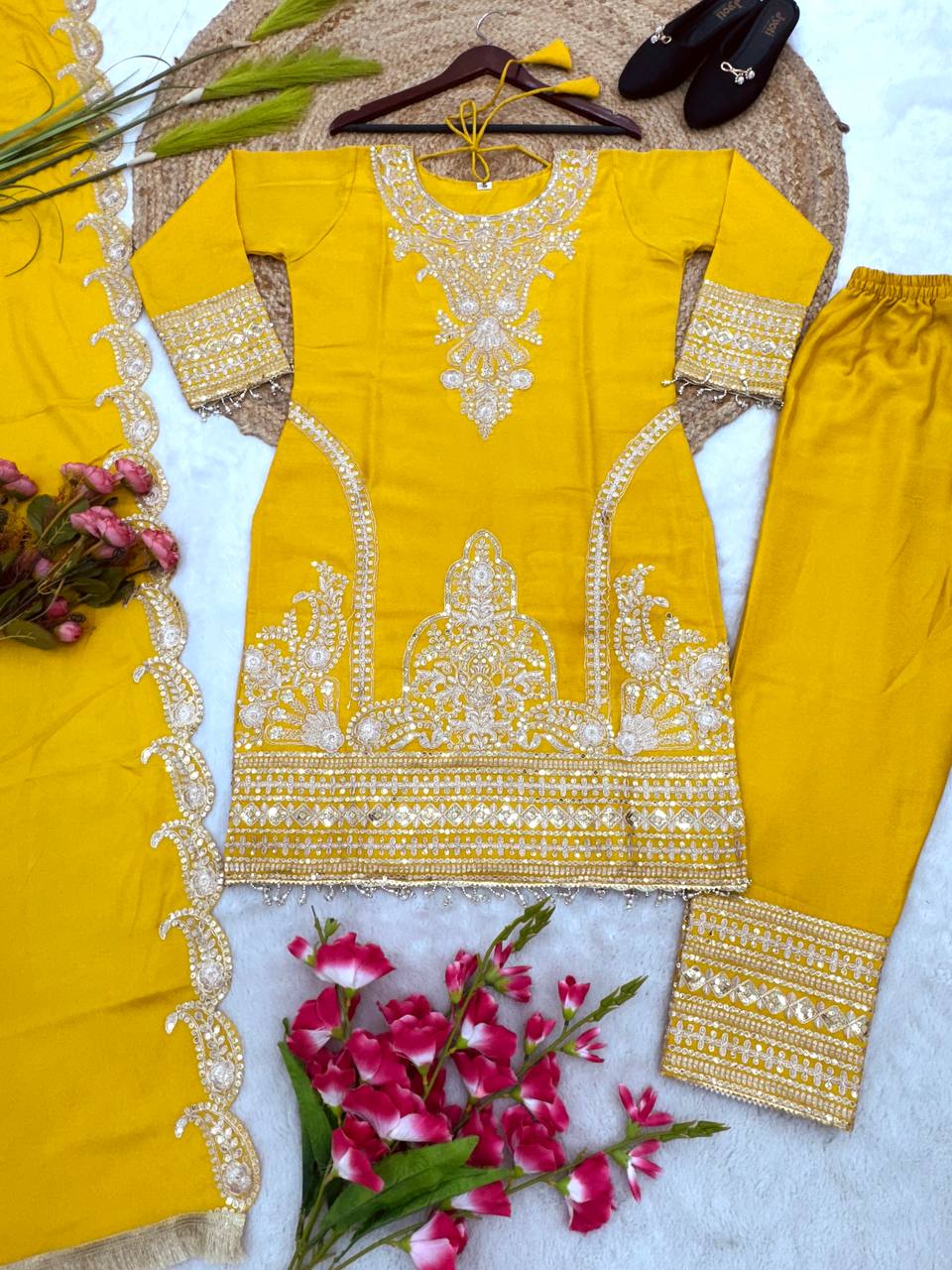 New Designer Collection In Pure Chinnon With Heavy Embroidery Sequence Work