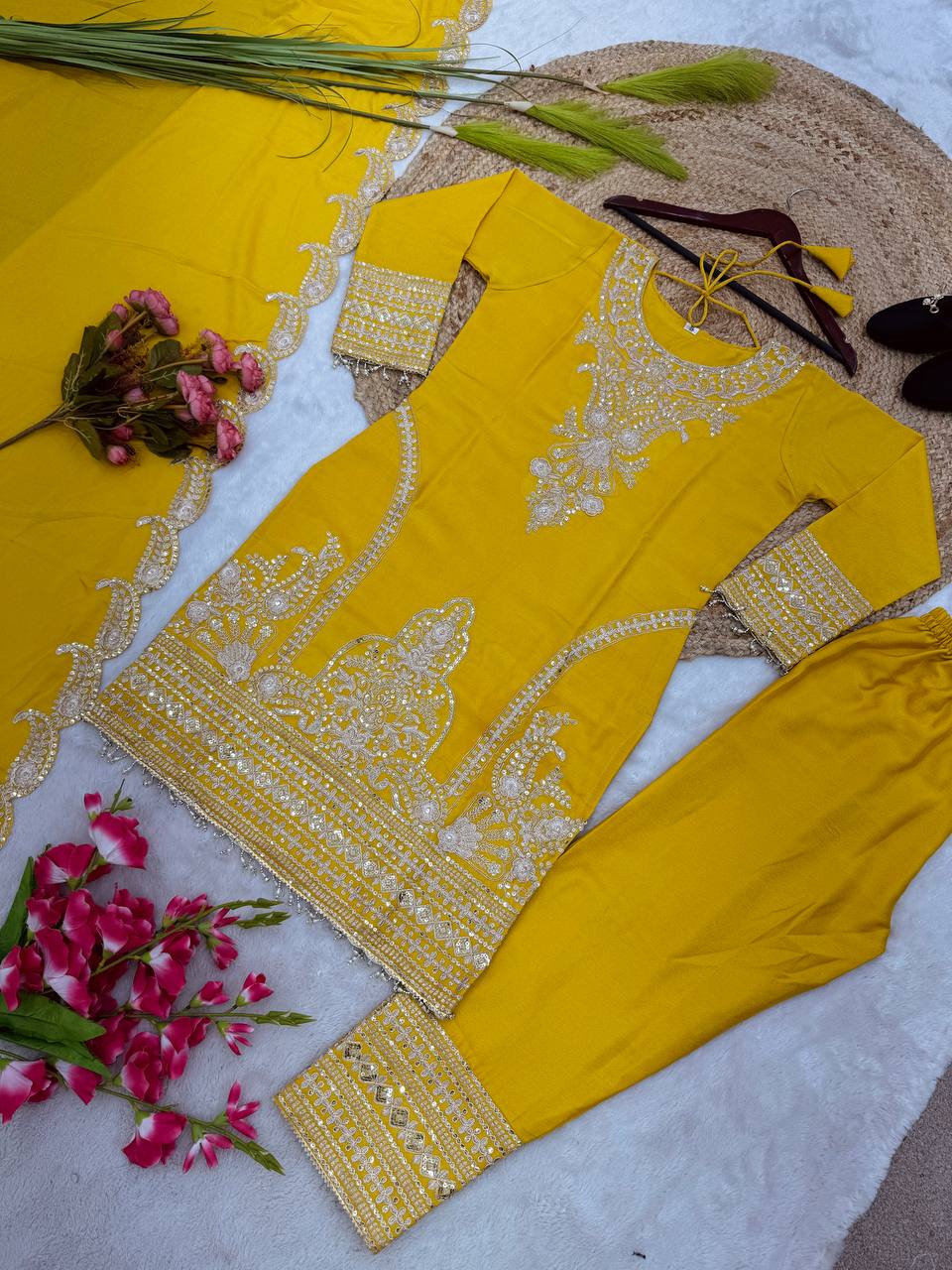 New Designer Collection In Pure Chinnon With Heavy Embroidery Sequence Work