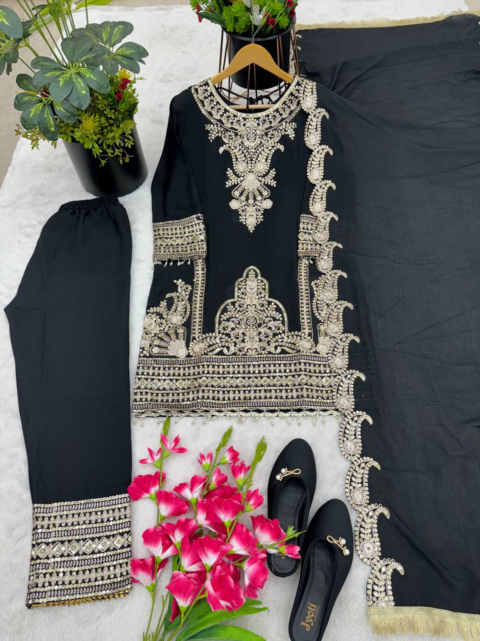 New Designer Collection In Pure Chinnon With Heavy Embroidery Sequence Work