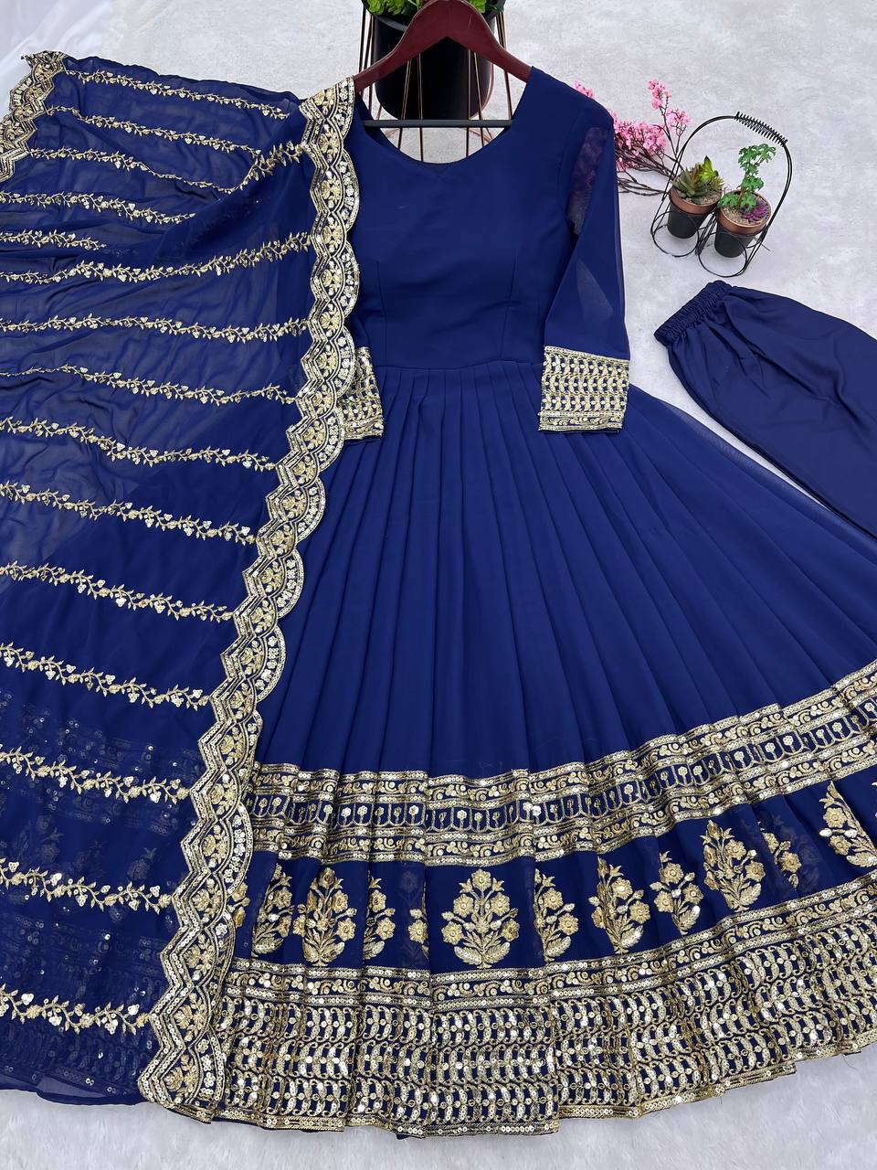 New Designer Party Wear Look Gown With Heavy Embroidery Sequence Work With Bottom and Dupatta
