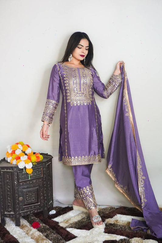 New Designer Collection In Pure Chinnon With Heavy Embroidery Sequence Work