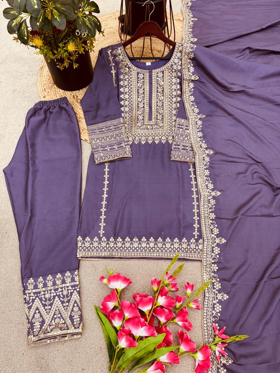 New Designer Collection In Pure Chinnon With Heavy Embroidery Sequence Work