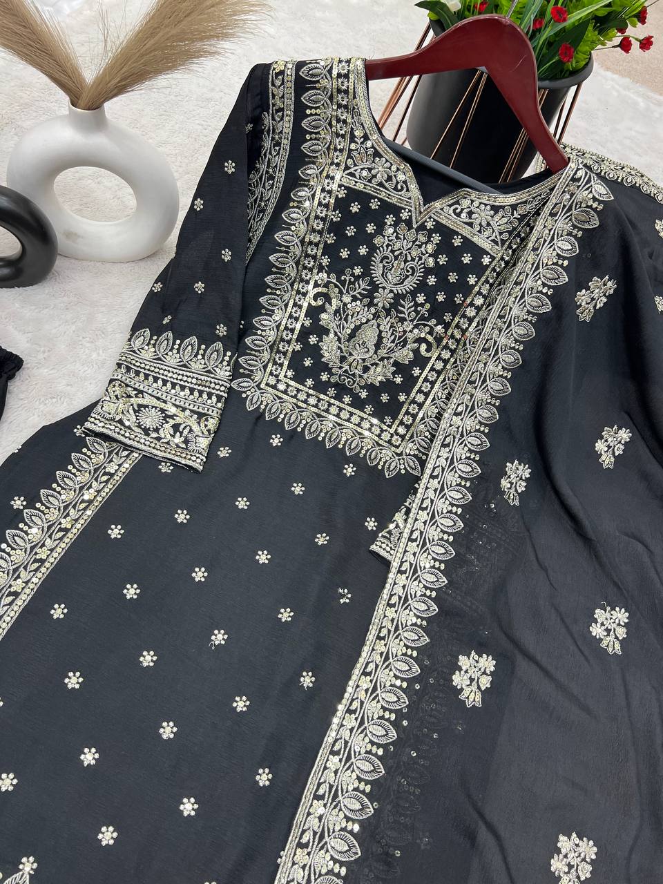 New Ready-made Collection With Pure Chinnon Silk And Heavy Embroidery Sequence Work