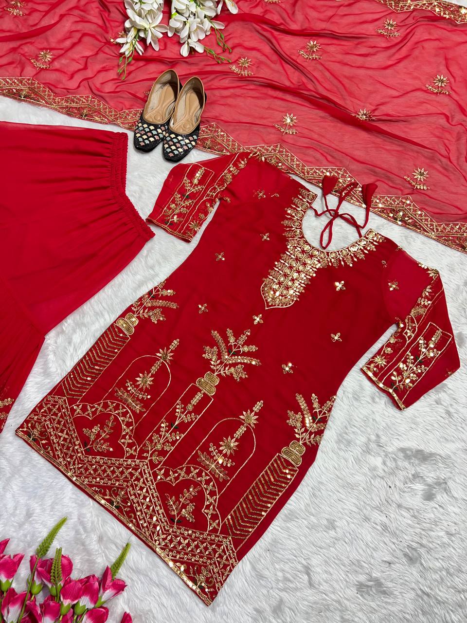 Launching New Designer Party Wear Look Top Sharara Plazzo and Dupatta