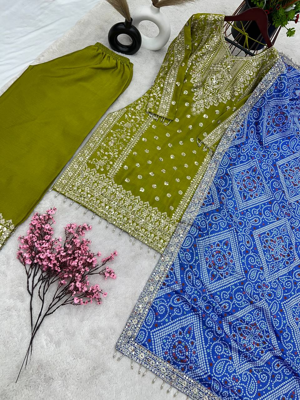 New Designer Collection In Pure Chinnon With Heavy Embroidery Sequence Work
