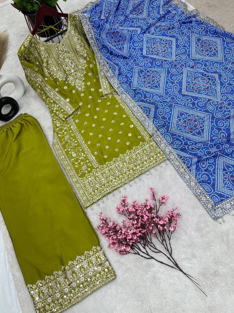 New Designer Collection In Pure Chinnon With Heavy Embroidery Sequence Work