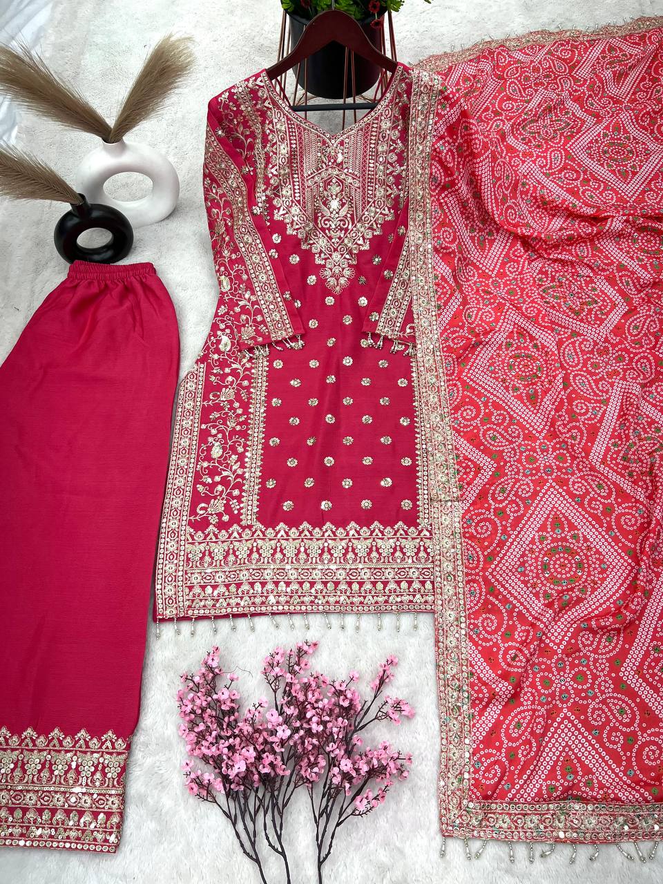 New Designer Collection In Pure Chinnon With Heavy Embroidery Sequence Work