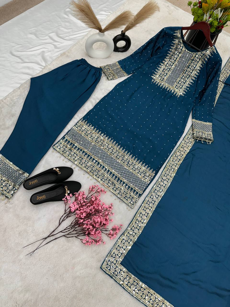 New Collection Heavy Chinon Silk Top-Bottom And Dupatta Set Fully Stitched Ready To Wear