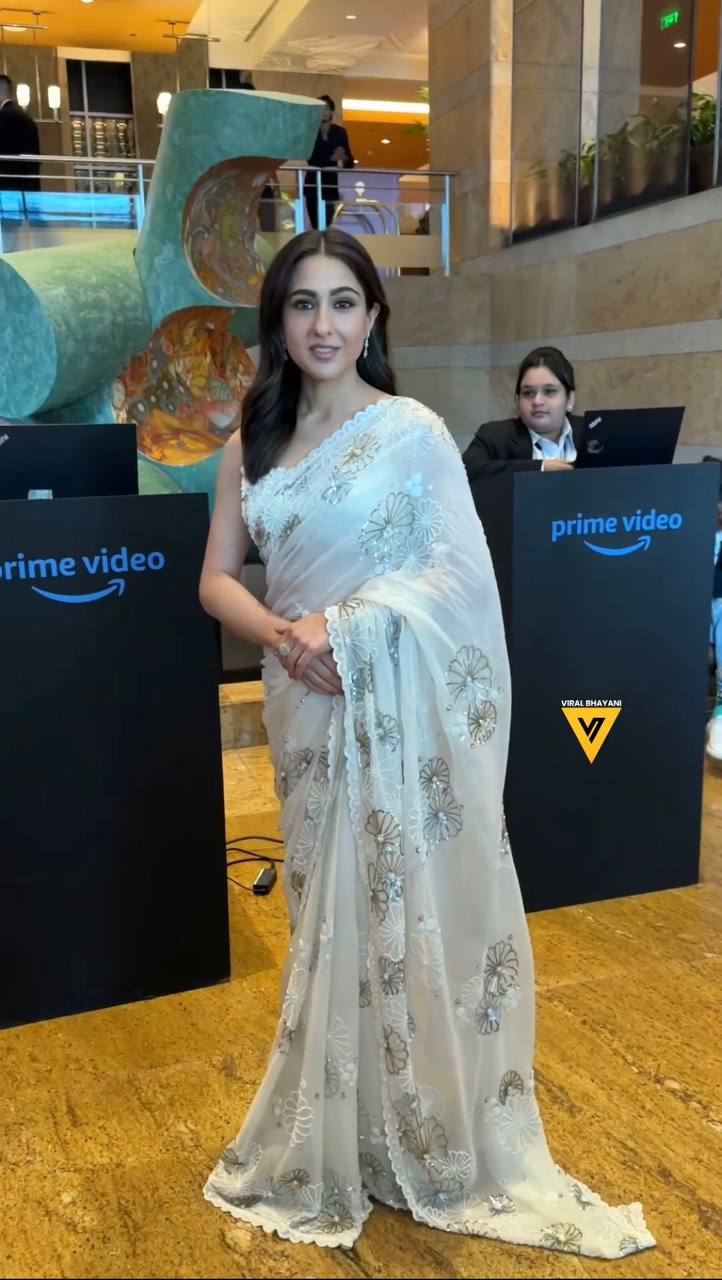 SARA ALIKHAN  HEAVY CHINE SEQUENCE WITH PERAL HENAD WORK SAREES WITH FANCY BOUSE