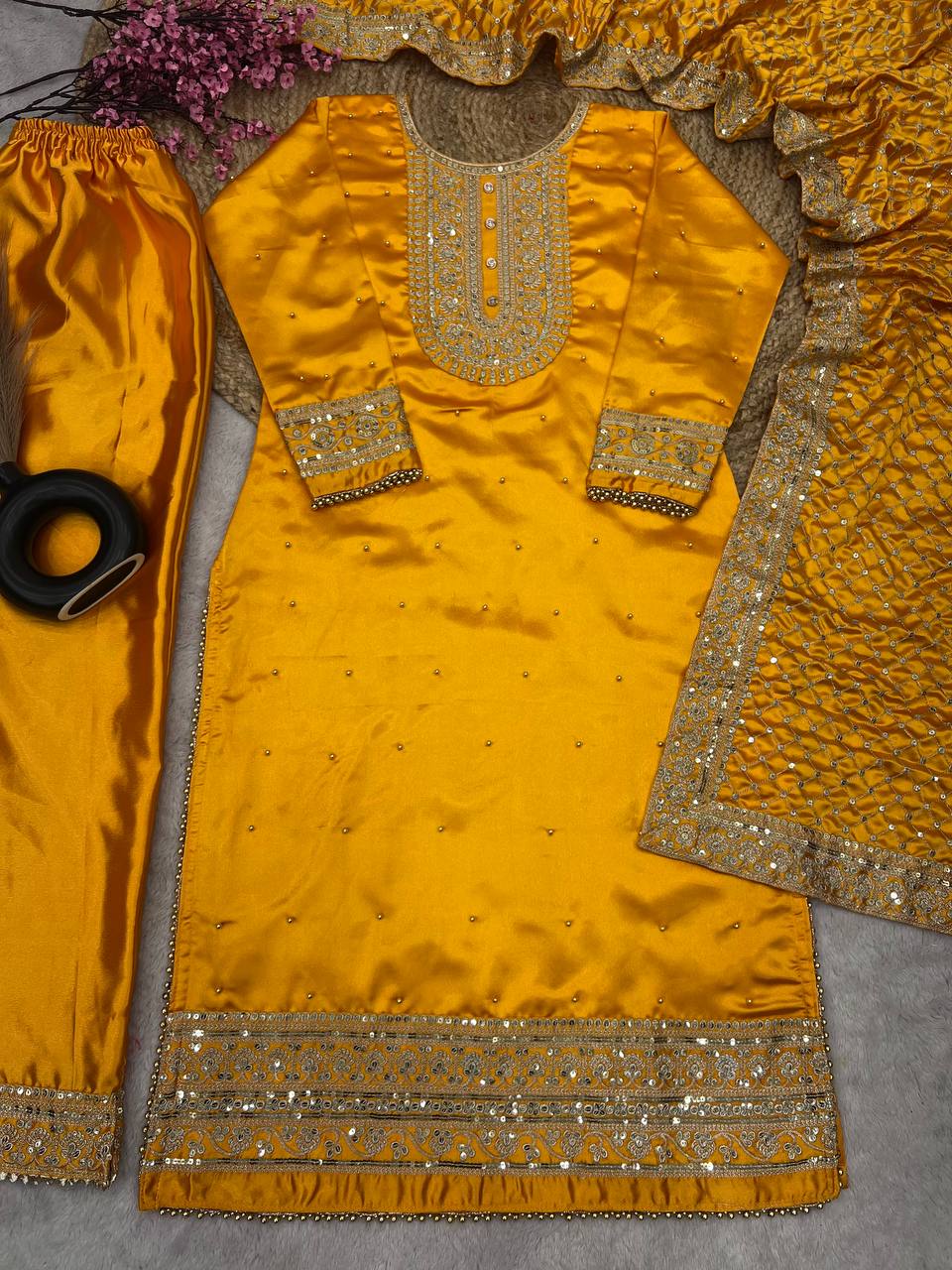 New Designer Collection In Satin Silk With Heavy Embroidery Sequence Work