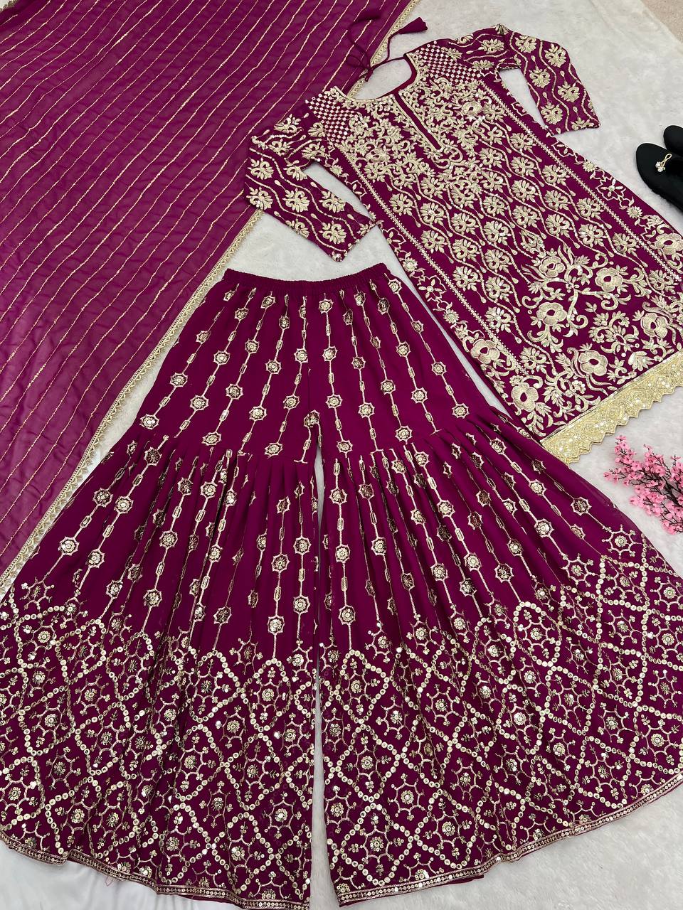 New Designer Party Wear Look Fancy Top-Dupatta and Fully Stitched Gharara