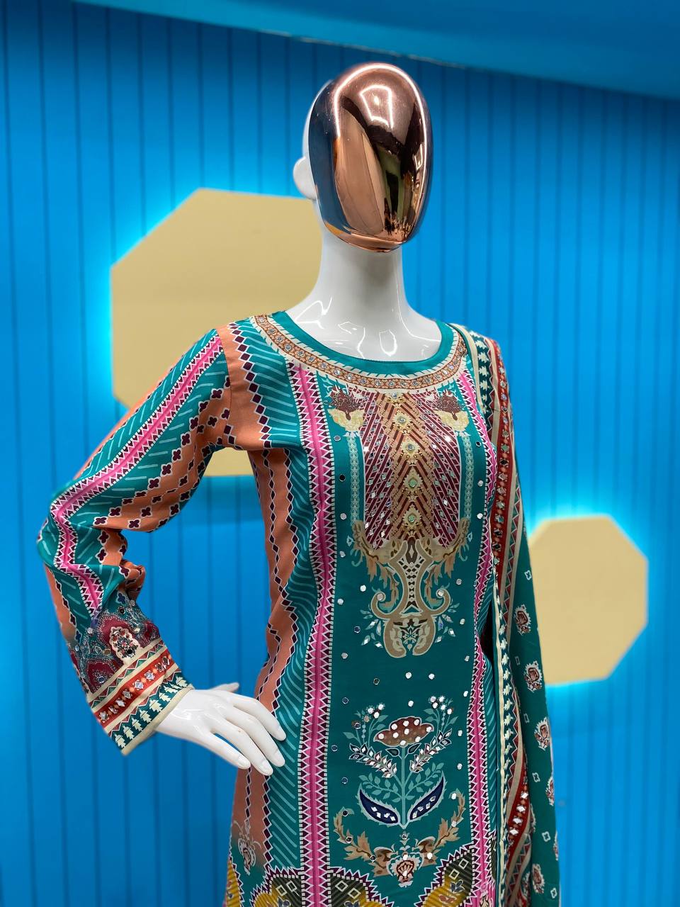 SUMMER WEARABLE FANCY MASLIN PRINTED WITH REAL MIRROR WORK