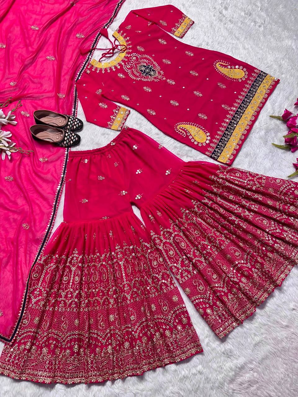 Launching New Designer Party Wear Look Fancy Top Dupatta and Fully Stitched Gharara