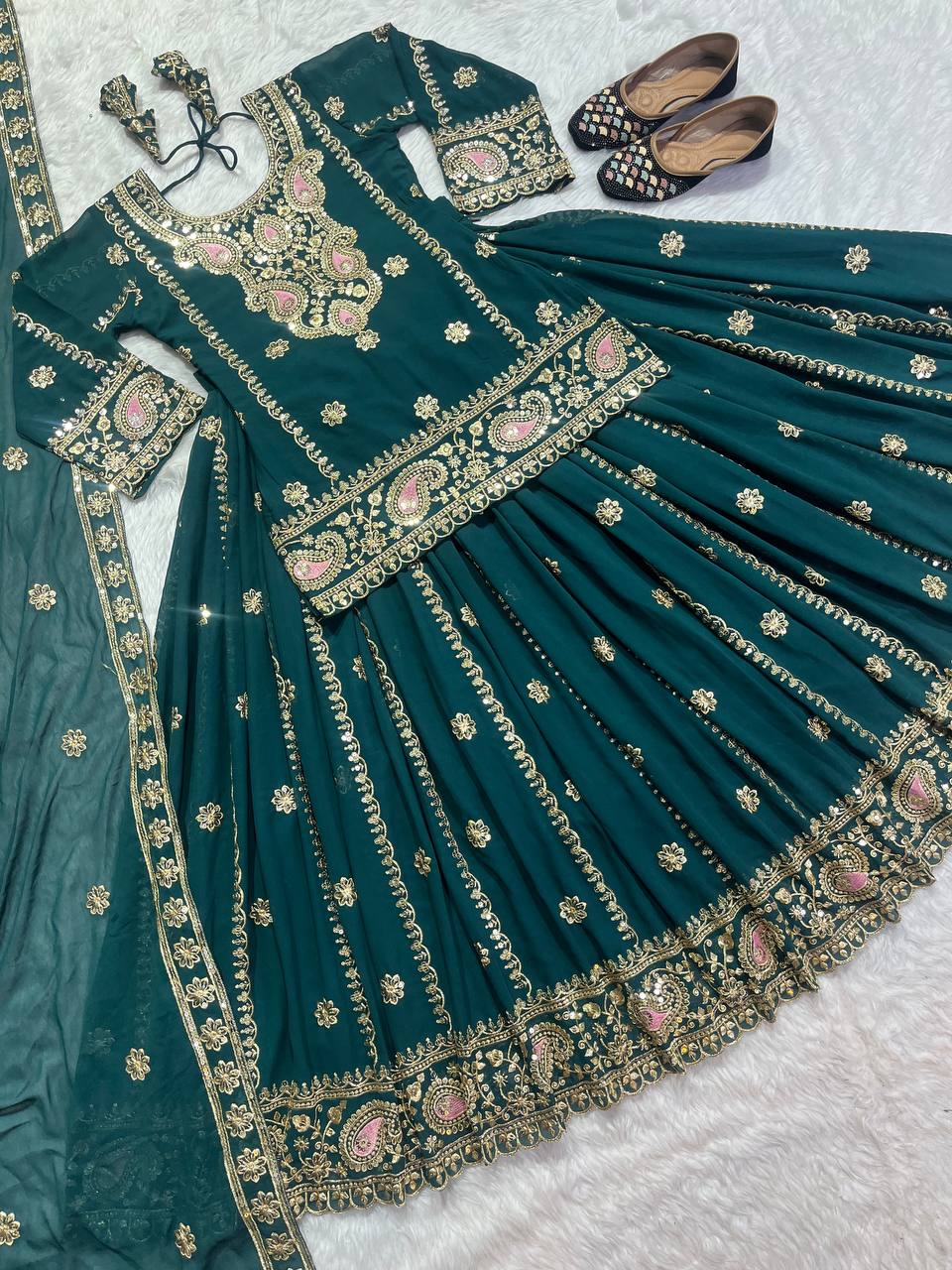 Faux Georgette With 5mm Sequence Fancy Border Work