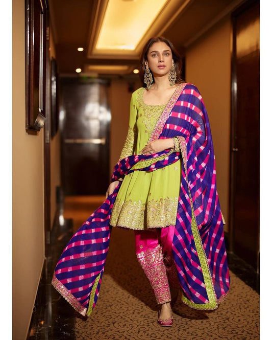Looking for this same colour beautiful Designer Suit on Faux Georgette Febric