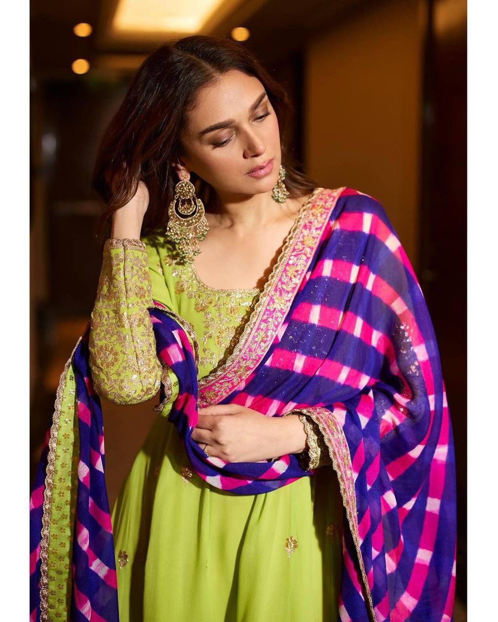 Looking for this same colour beautiful Designer Suit on Faux Georgette Febric