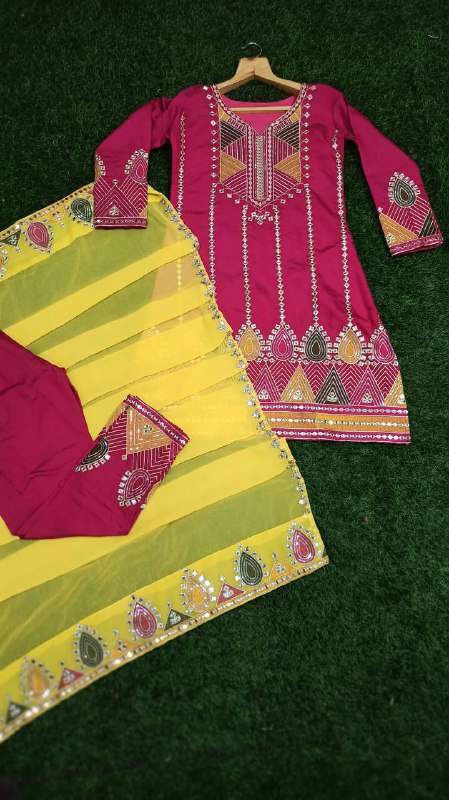 Rani Coloured Party Wear Suit Set With Embroidery and Sequnce Work