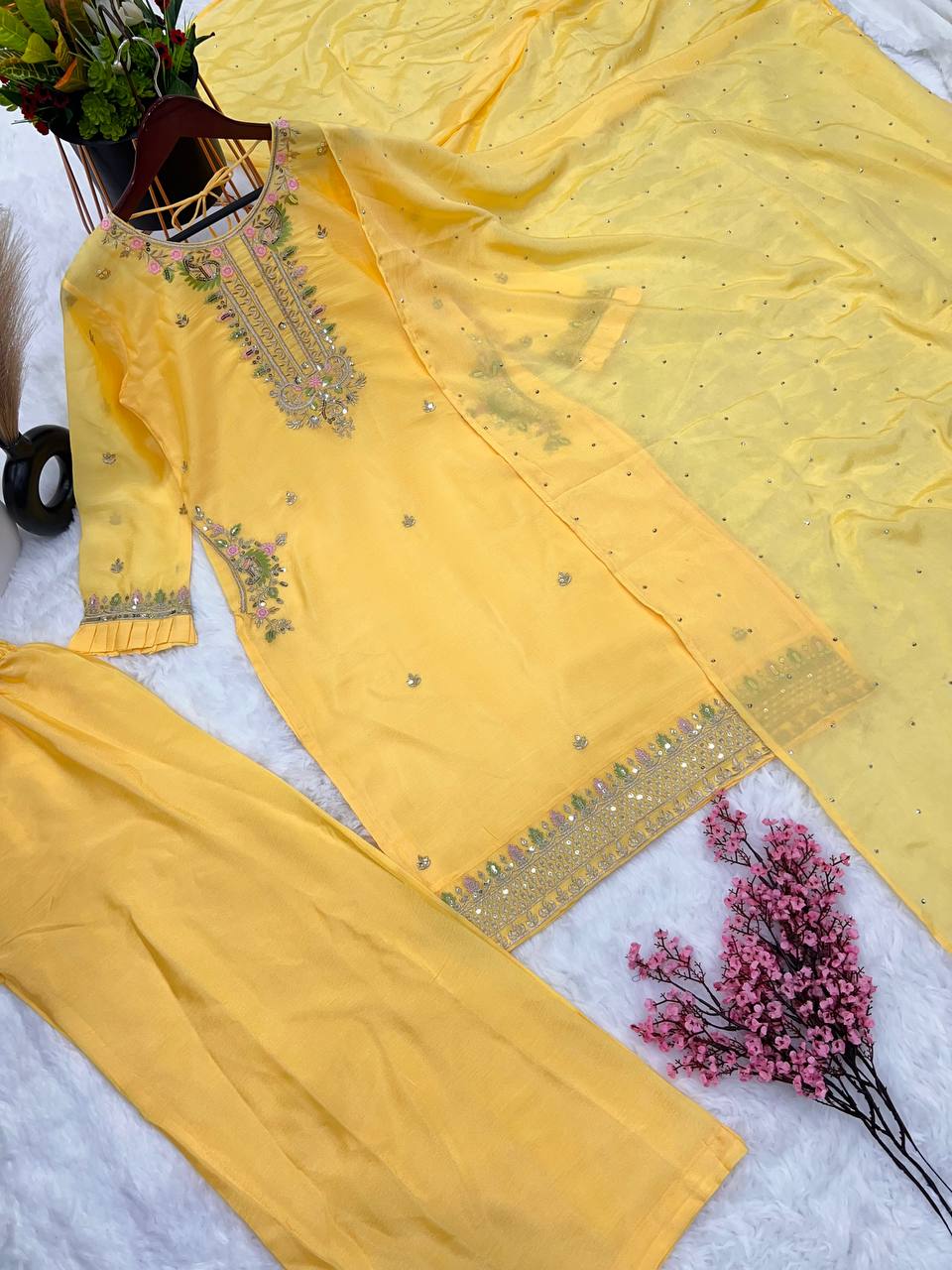 New Designer Collection In Pure Chinnon With Heavy Embroidery Sequence Work